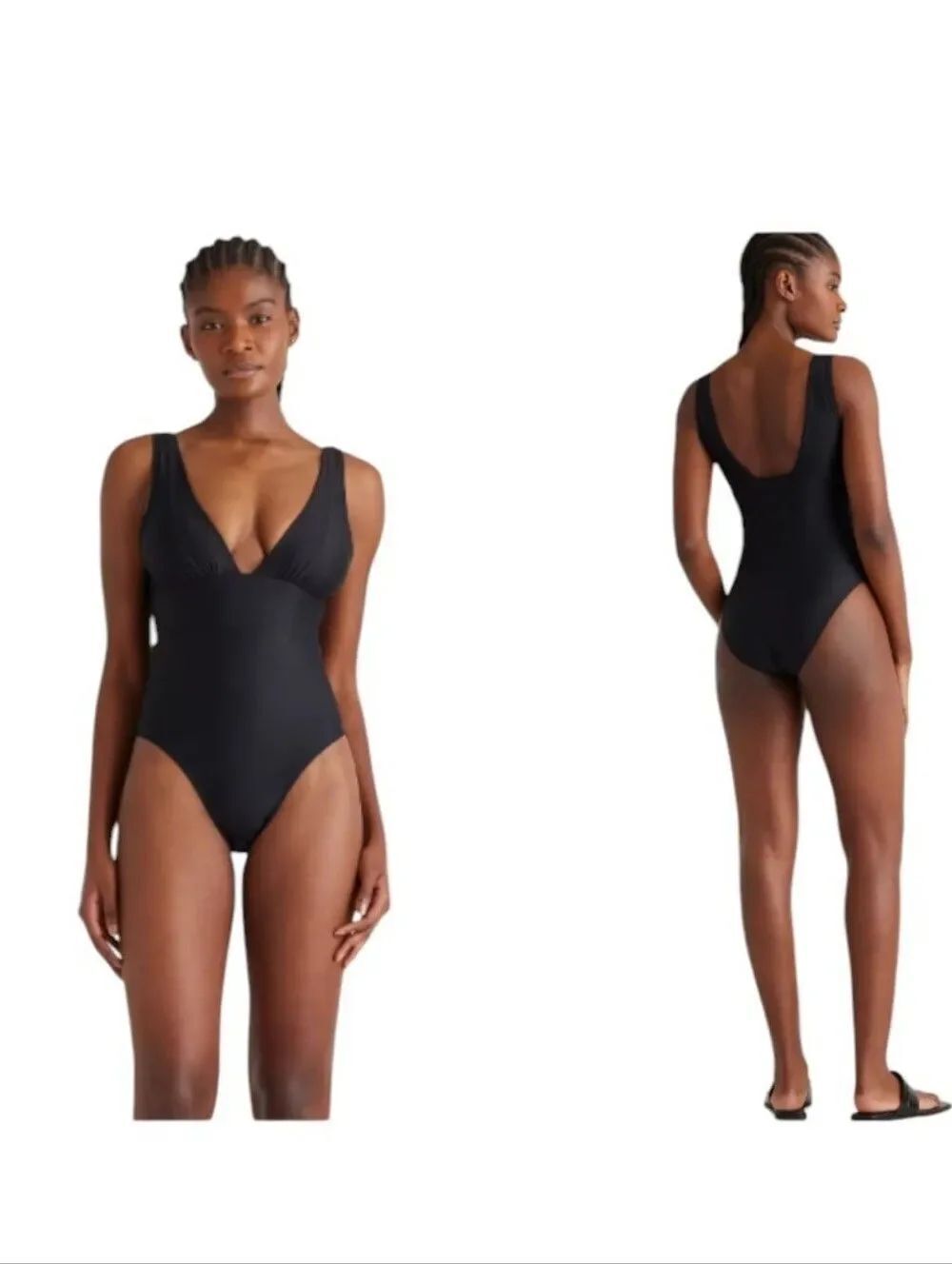 NWT Quince Italian Plunge One-Piece Swimsuit Black Size S